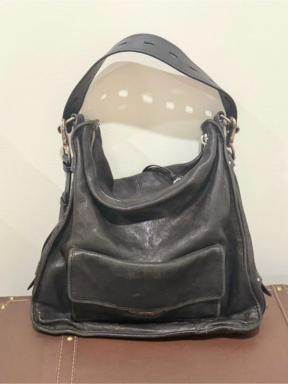 rag & bone Black Leather Slouchy Hobo Shoulder Bag